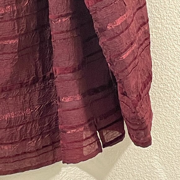 COLDWATER CREEK Sheer Woven Textured/Crinkle Long Sleeve, Maroon/Wine - XL - Picture 4 of 9